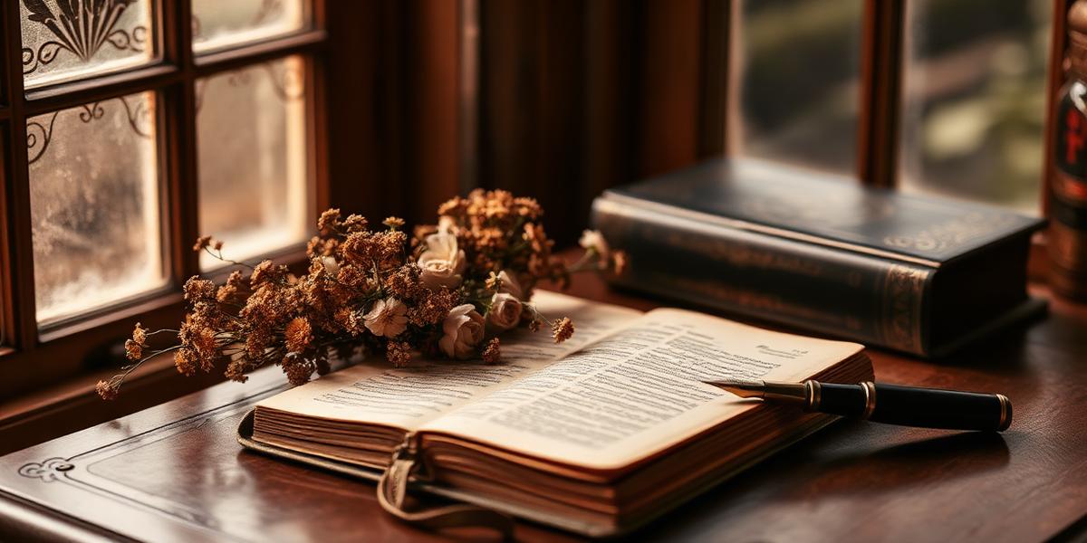 Antique books and dried flowers on a sunlit table
