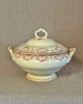 Antique French Terre de Fer Tureen, Red Transferware Soup Tureen