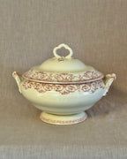 Antique French Terre de Fer Tureen, Red Transferware Soup Tureen