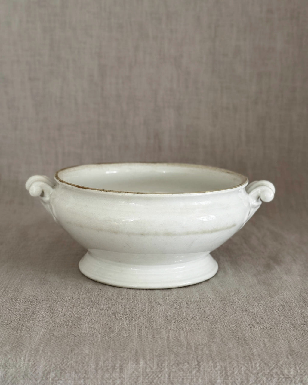 Antique French Ironstone Tureen Base, White Farmhouse Bowl, Rustic French Decor