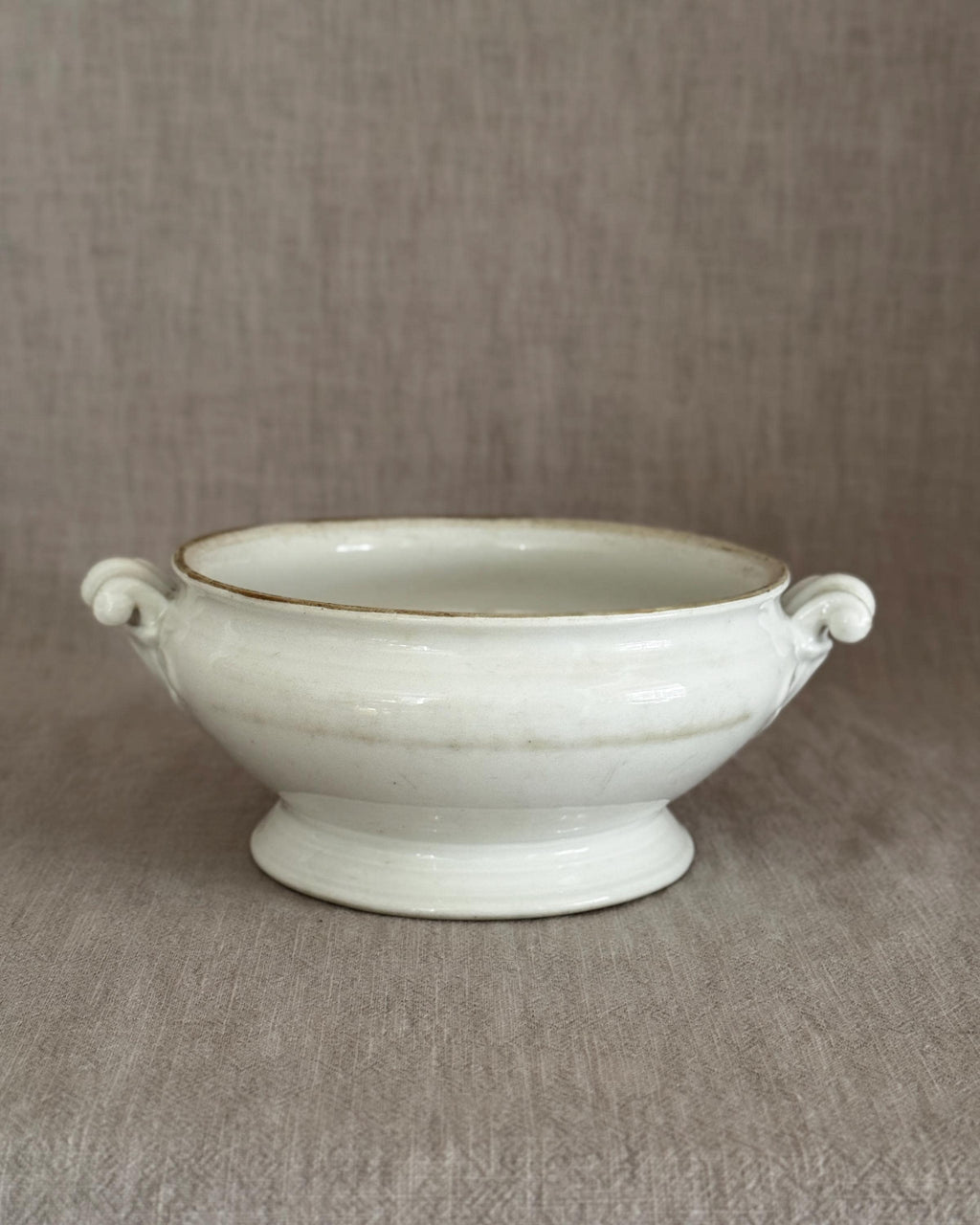 Antique French Ironstone Tureen Base, White Farmhouse Bowl, Rustic French Decor
