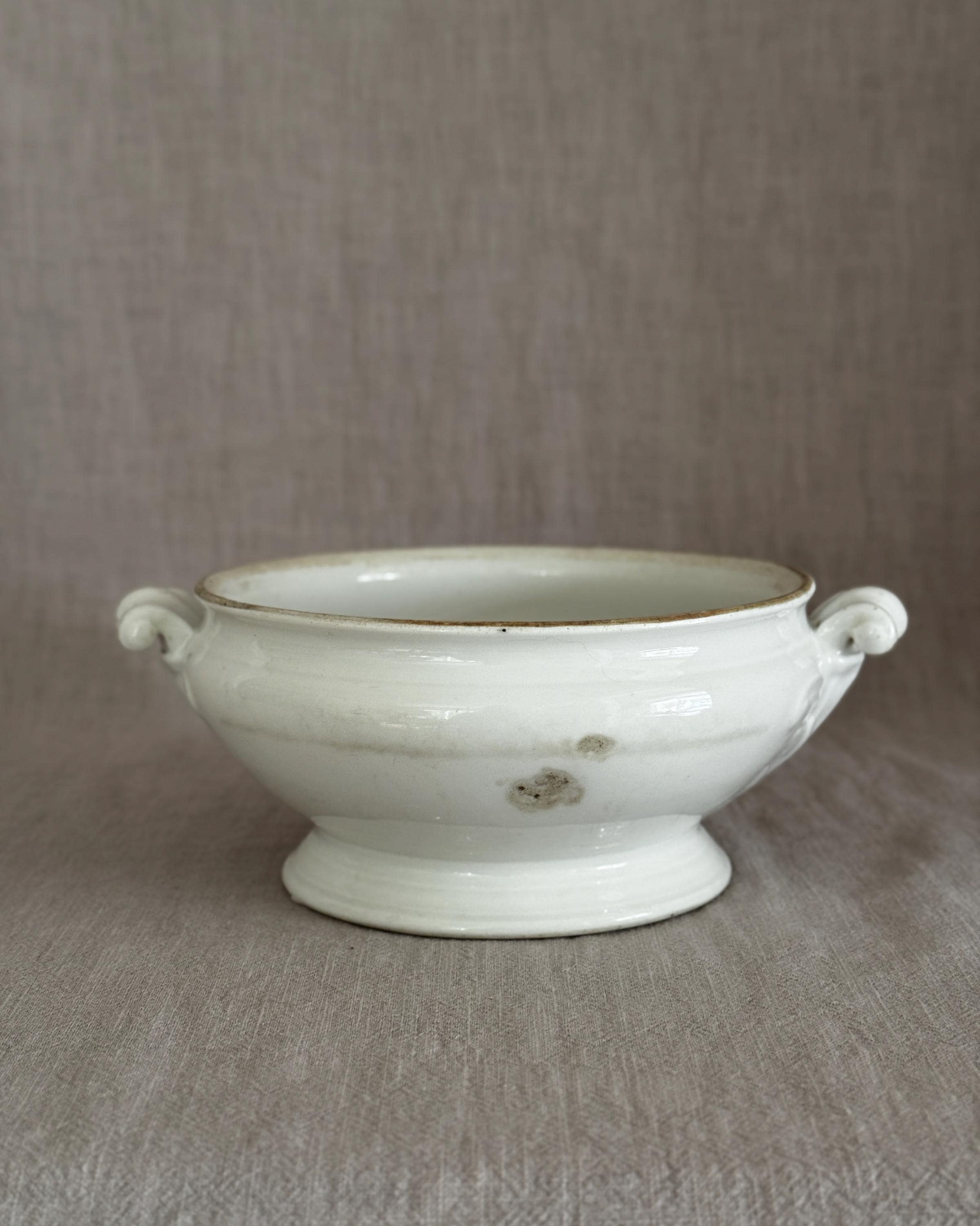 Antique French Ironstone Tureen Base, White Farmhouse Bowl, Rustic French Decor