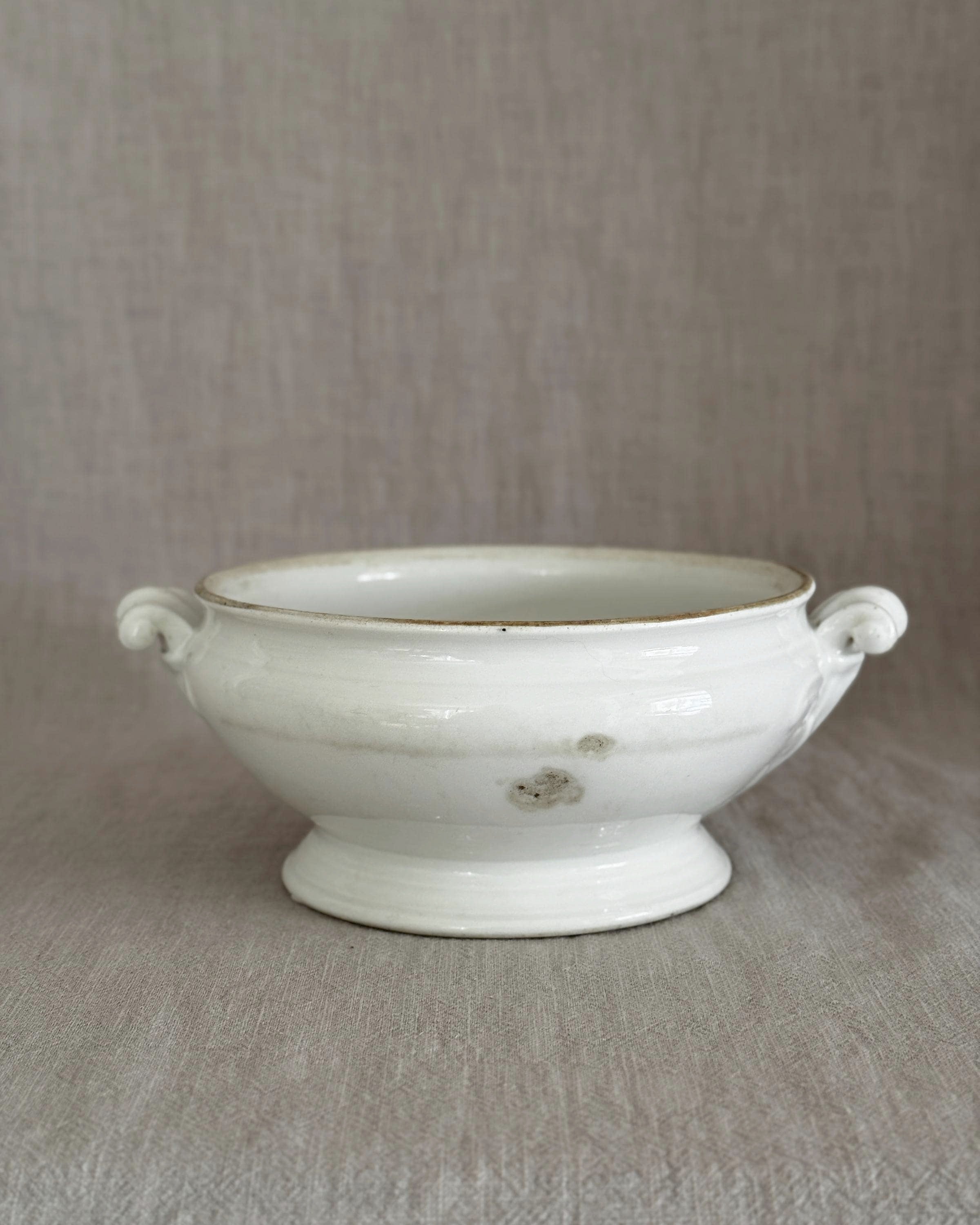 Antique French Ironstone Tureen Base, White Farmhouse Bowl, Rustic French Decor