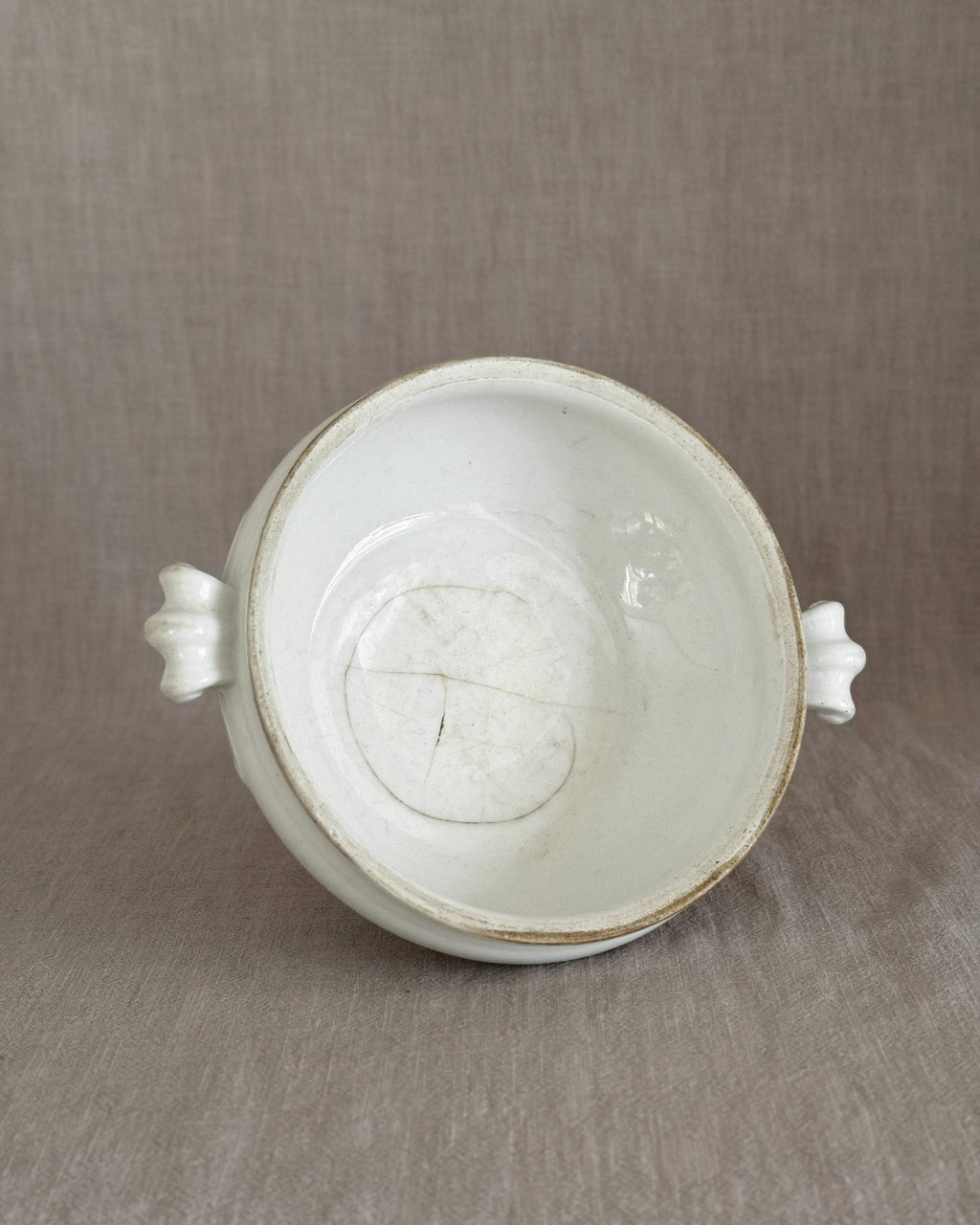 Antique French Ironstone Tureen Base, White Farmhouse Bowl, Rustic French Decor
