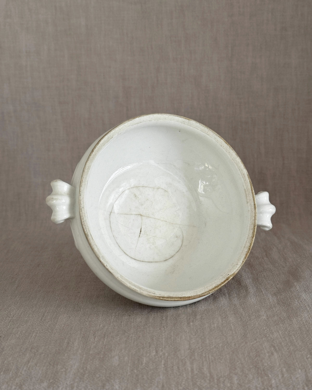 Antique French Ironstone Tureen Base, White Farmhouse Bowl, Rustic French Decor
