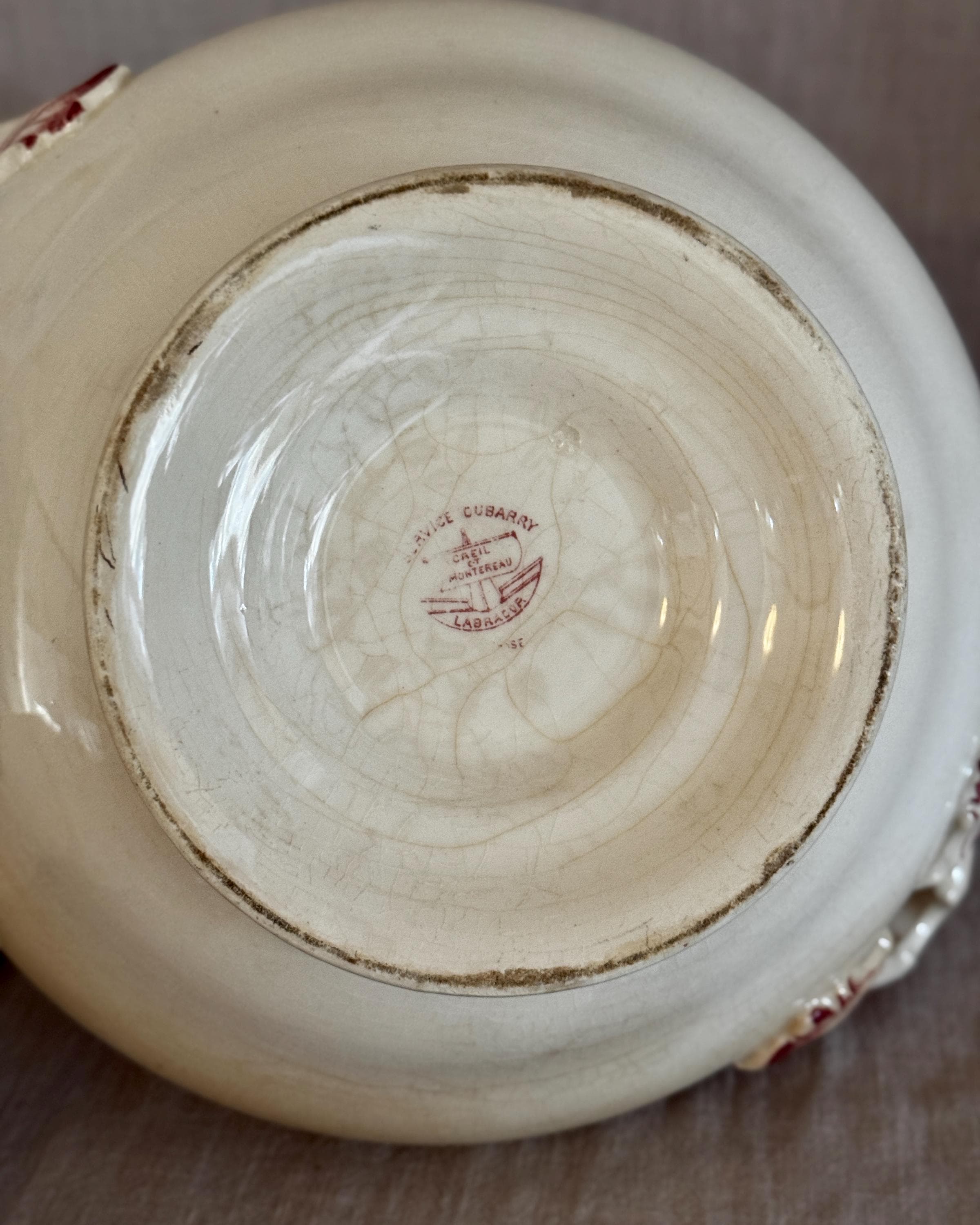 Antique French Terre de Fer Tureen, Red Transferware Soup Tureen