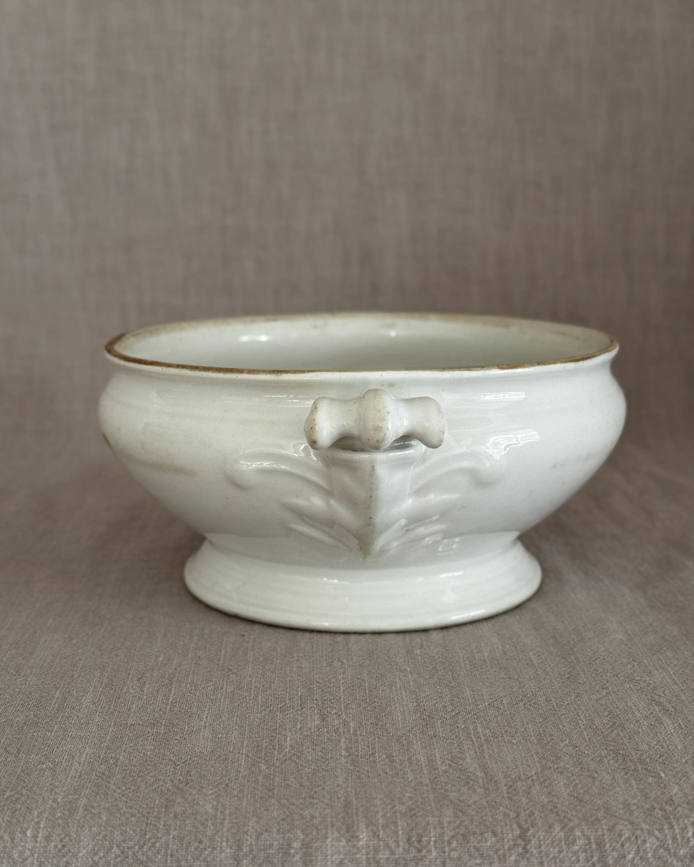 Antique French Ironstone Tureen Base, White Farmhouse Bowl, Rustic French Decor