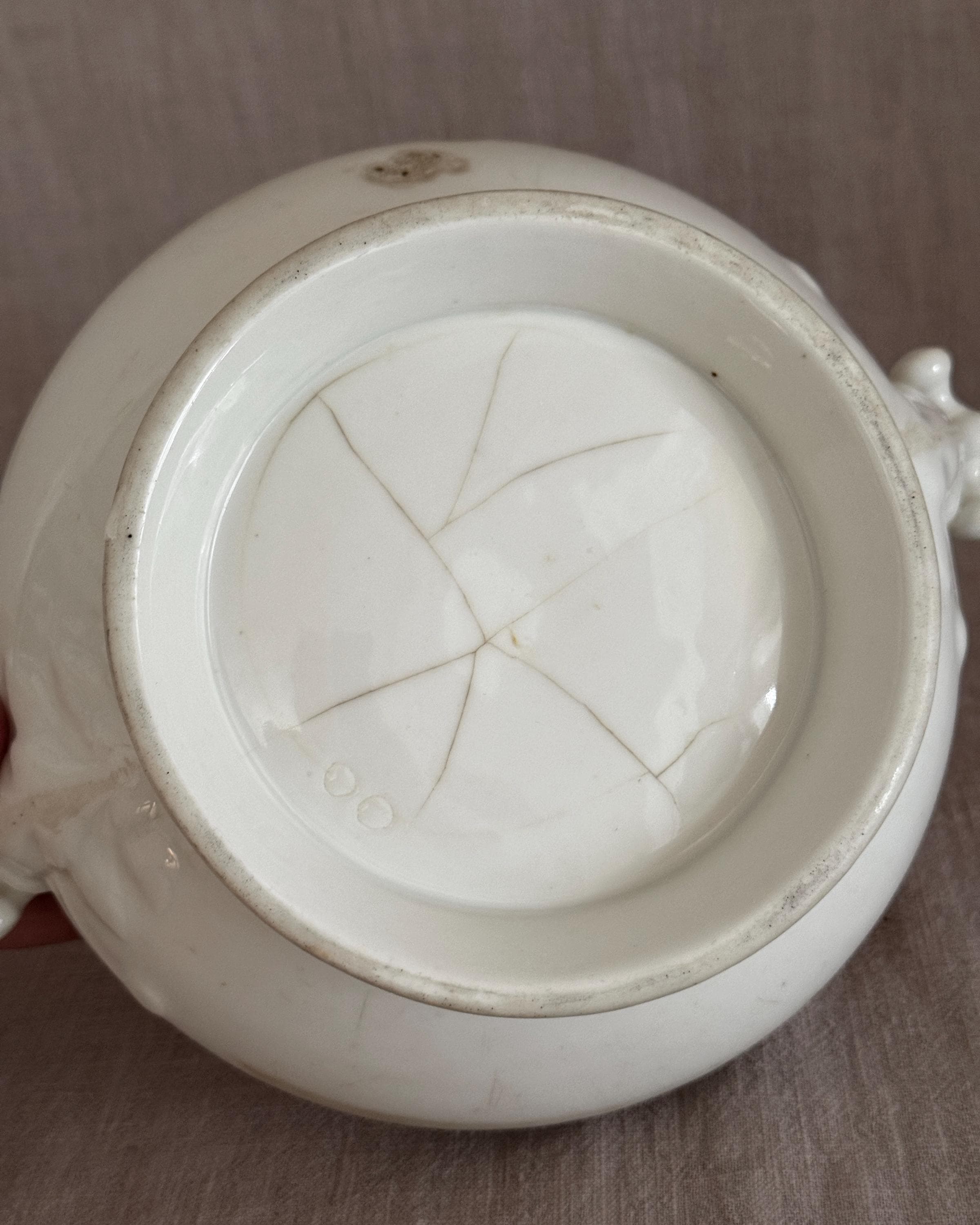 Antique French Ironstone Tureen Base, White Farmhouse Bowl, Rustic French Decor