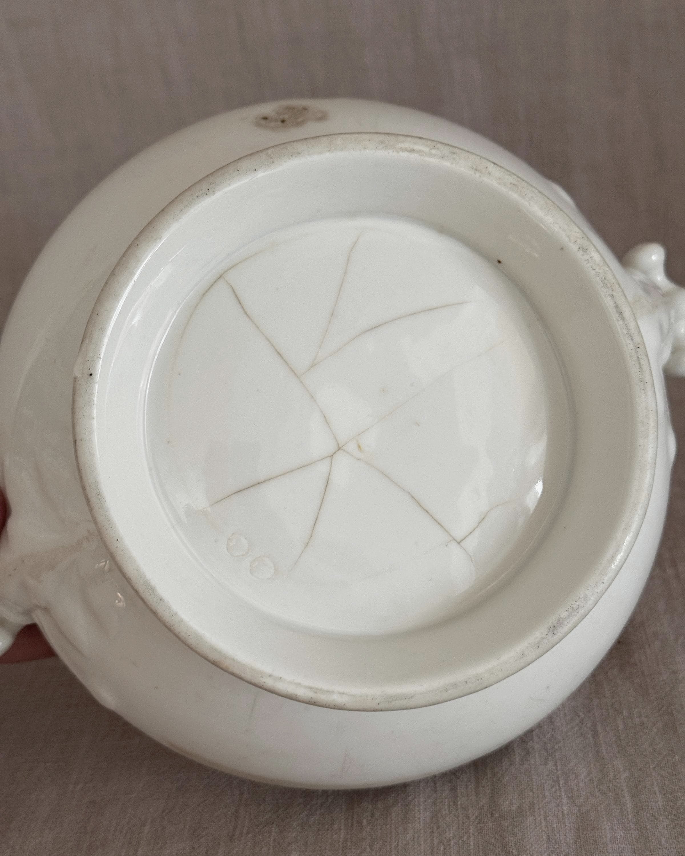 Antique French Ironstone Tureen Base, White Farmhouse Bowl, Rustic French Decor