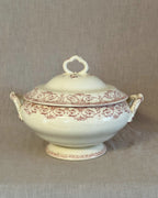 Antique French Terre de Fer Tureen, Red Transferware Soup Tureen