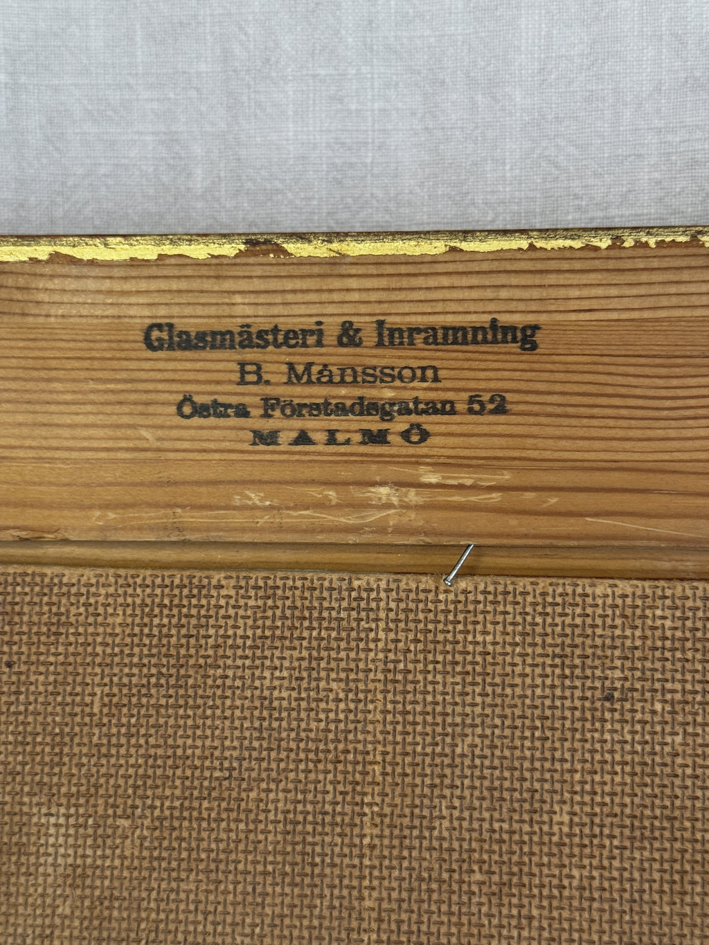 Framer's stamp Glasmasteri och Inramning B. Mansson, Ostra Forstadsgatan 52, Malmo on the painting's reverse