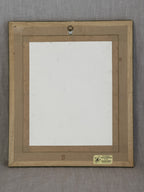 Reverse of the French oil painting with backing board, hanging fitting and the Mulhouse framer's label