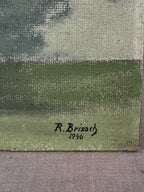 Signature R. Brisach and the date 1946 painted in the lower right of the French flower still life