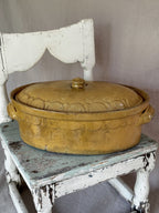 Antique French yellow glazed oval terrine with lid
