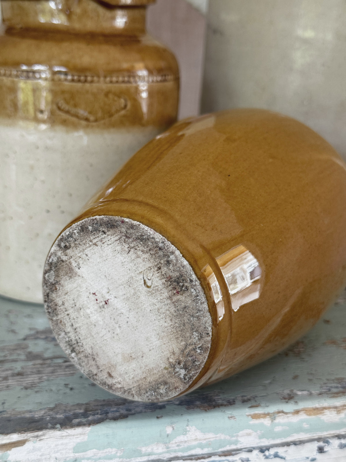 Unglazed base of the vintage stoneware flagon