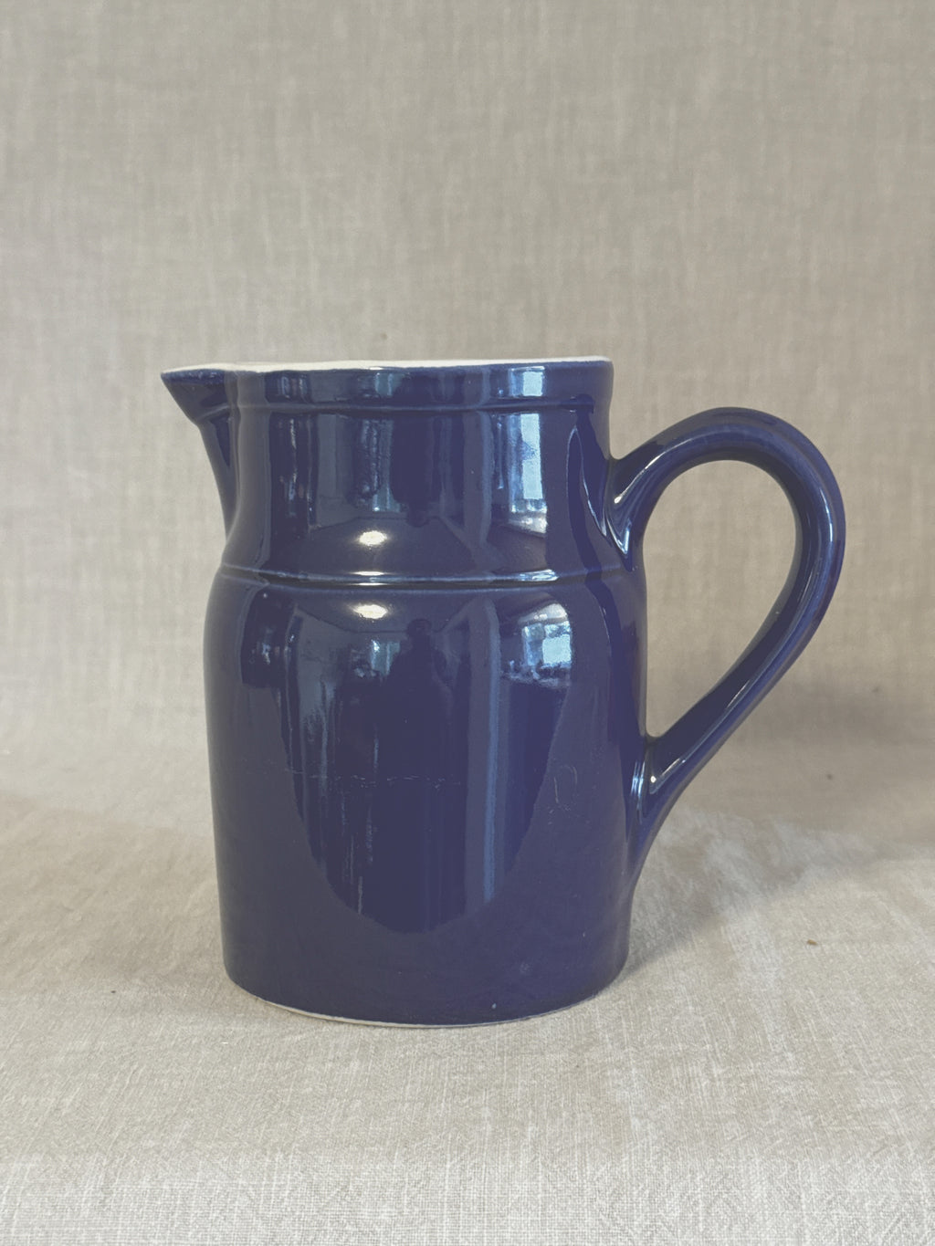 Digoin Grespots French stoneware pitcher in deep cobalt blue glaze