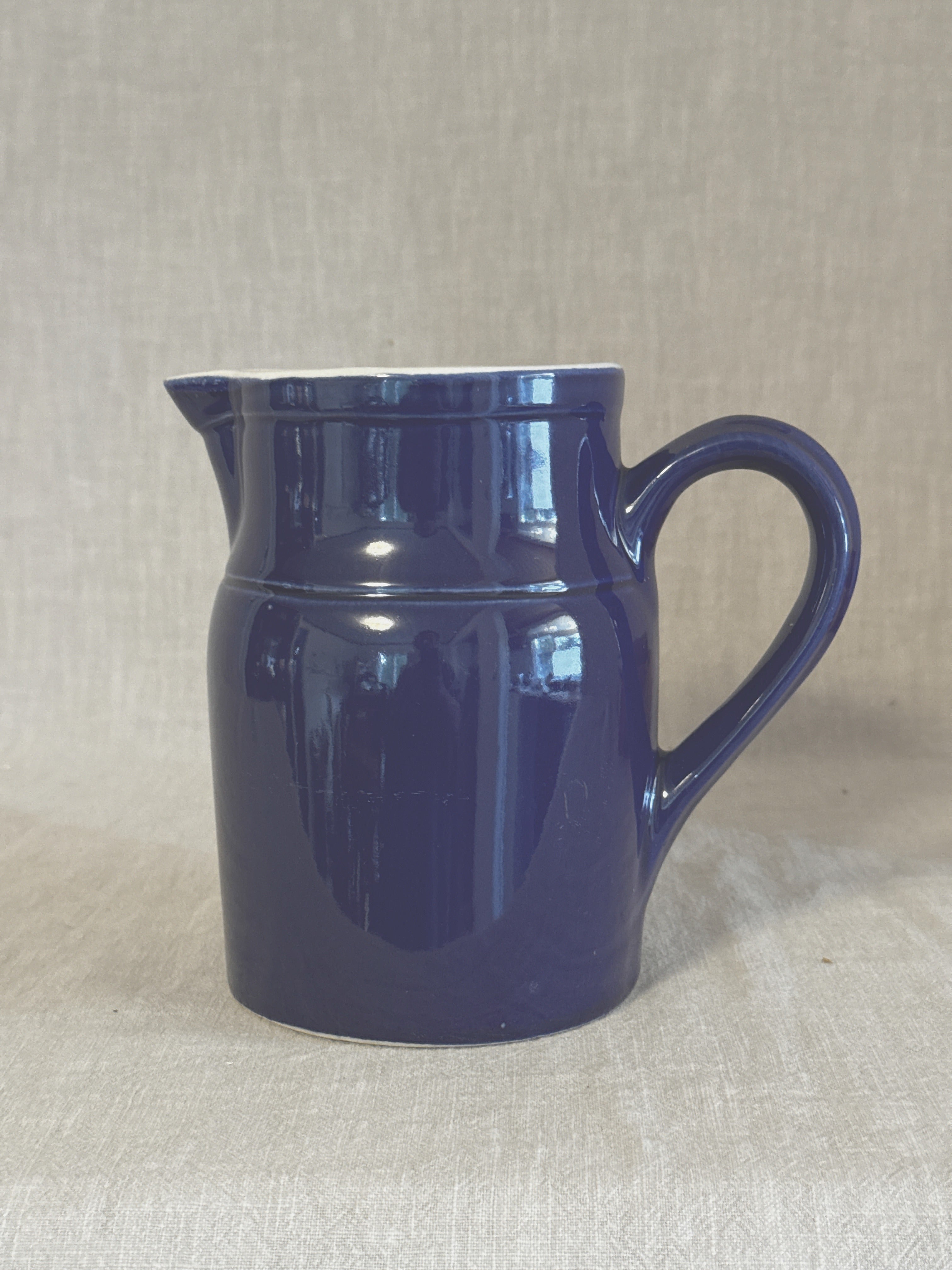 Digoin Grespots French stoneware pitcher in deep cobalt blue glaze