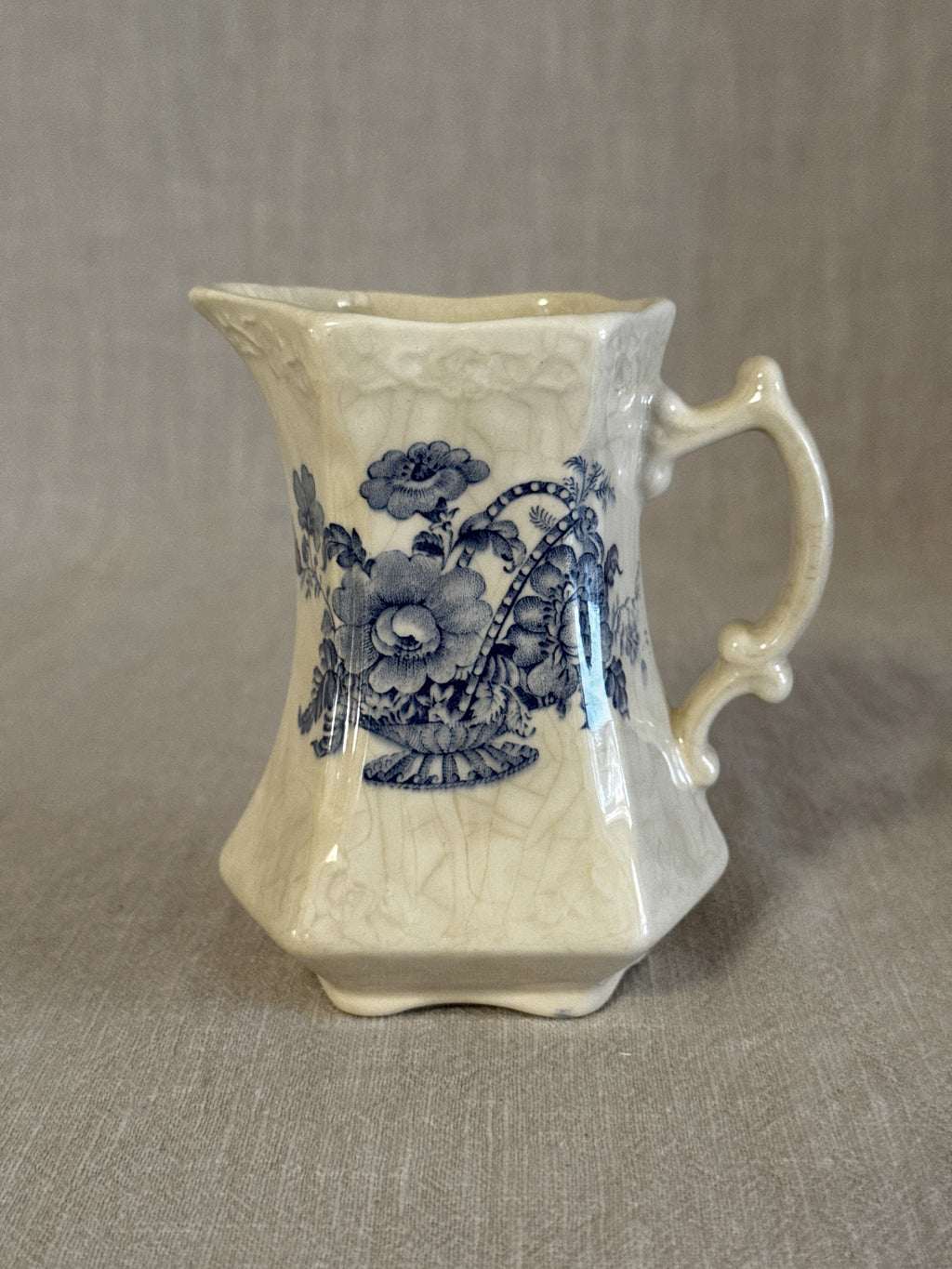 The Crown Devon jug from the front showing the blue floral spray