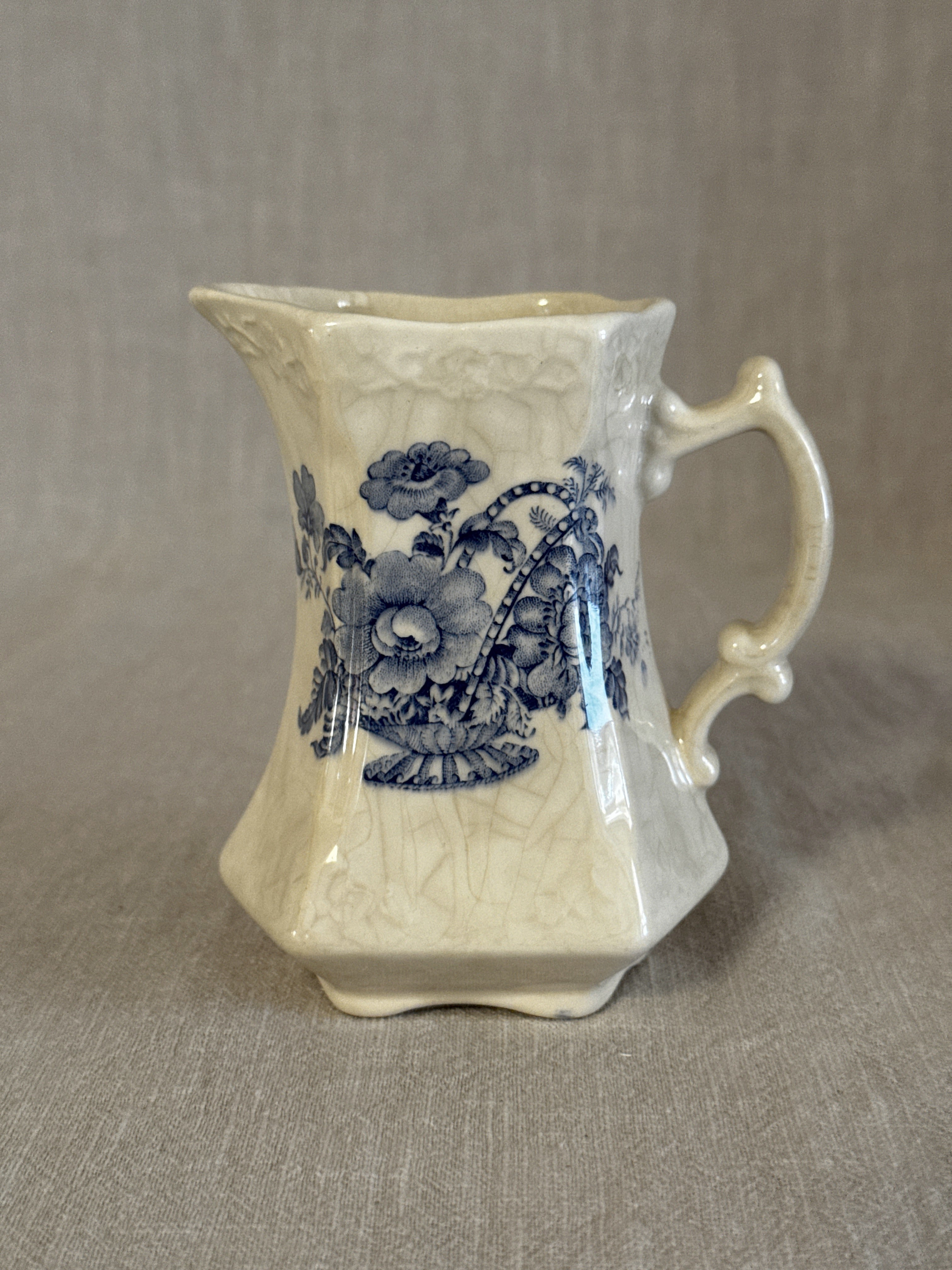 The Crown Devon jug from the front showing the blue floral spray