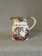 Mason's Ironstone Watteau octagonal jug printed in red with a wooded landscape