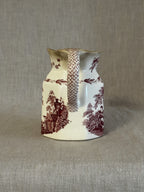 Side view of the octagonal Watteau jug showing the red transfer and the handle