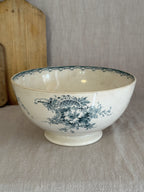 Large Swedish transferware salad bowl by Göteborgs Porslinsfabrik, side view showing the floral bouquet and low foot