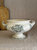 Swedish footed transferware bowl by Göteborgs Porslinsfabrik, side view showing the urn form and bouquet transfer