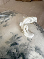 Detail of the antique staple repair to the lid handle of the Swedish Anna tureen