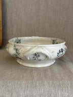 End view of the Rörstrand Papaver bowl showing the moulded leaf handle and poppy transfer