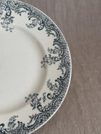 Detail of the transfer border with printed roses, ribboned scrolls and cross-hatched lattice on cream glaze