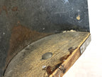 Close-up of the metal blade meeting the wooden back of the vintage Swedish grain scoop
