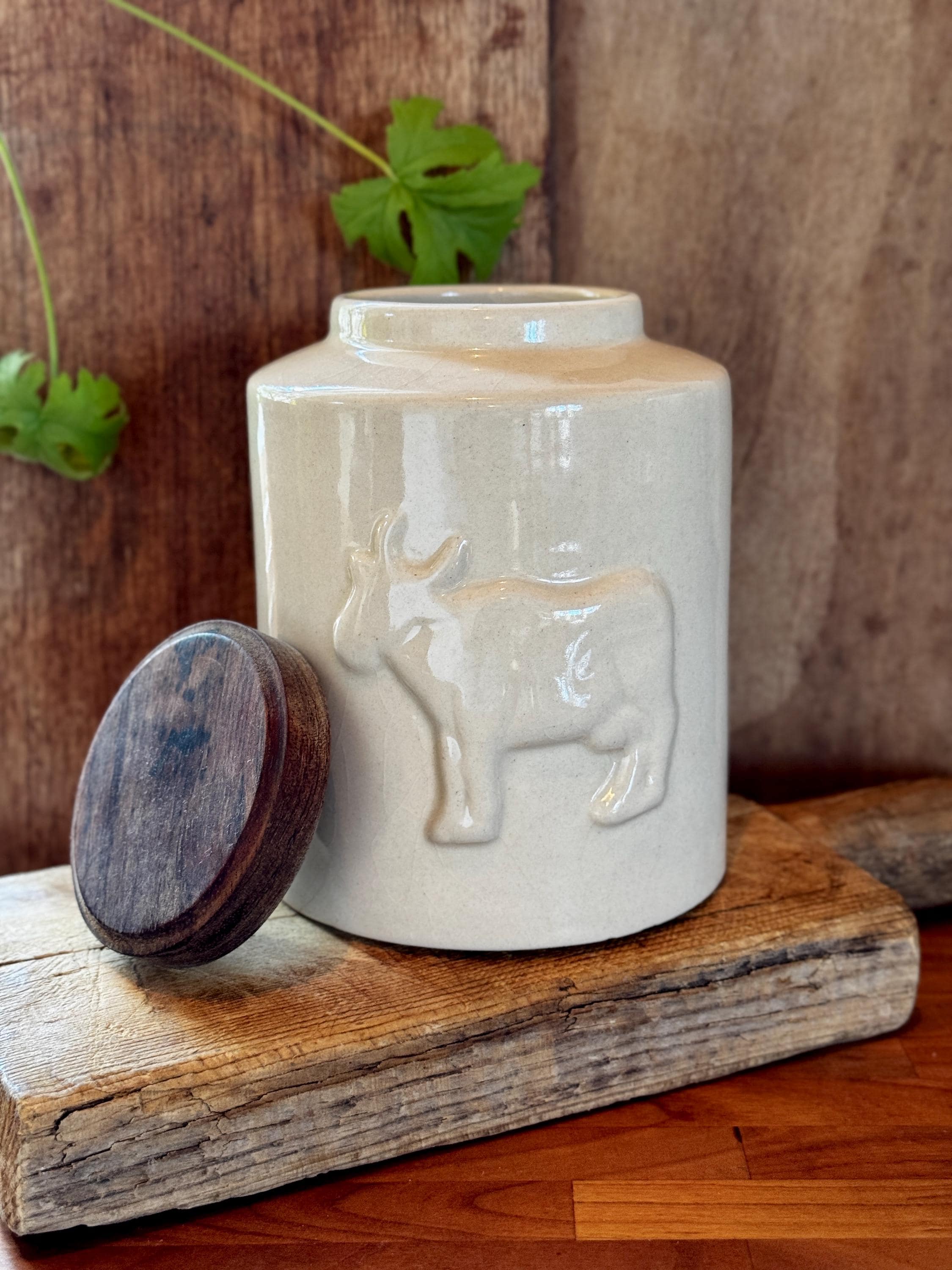Vintage Ceramic Canister Cow Relief - 2