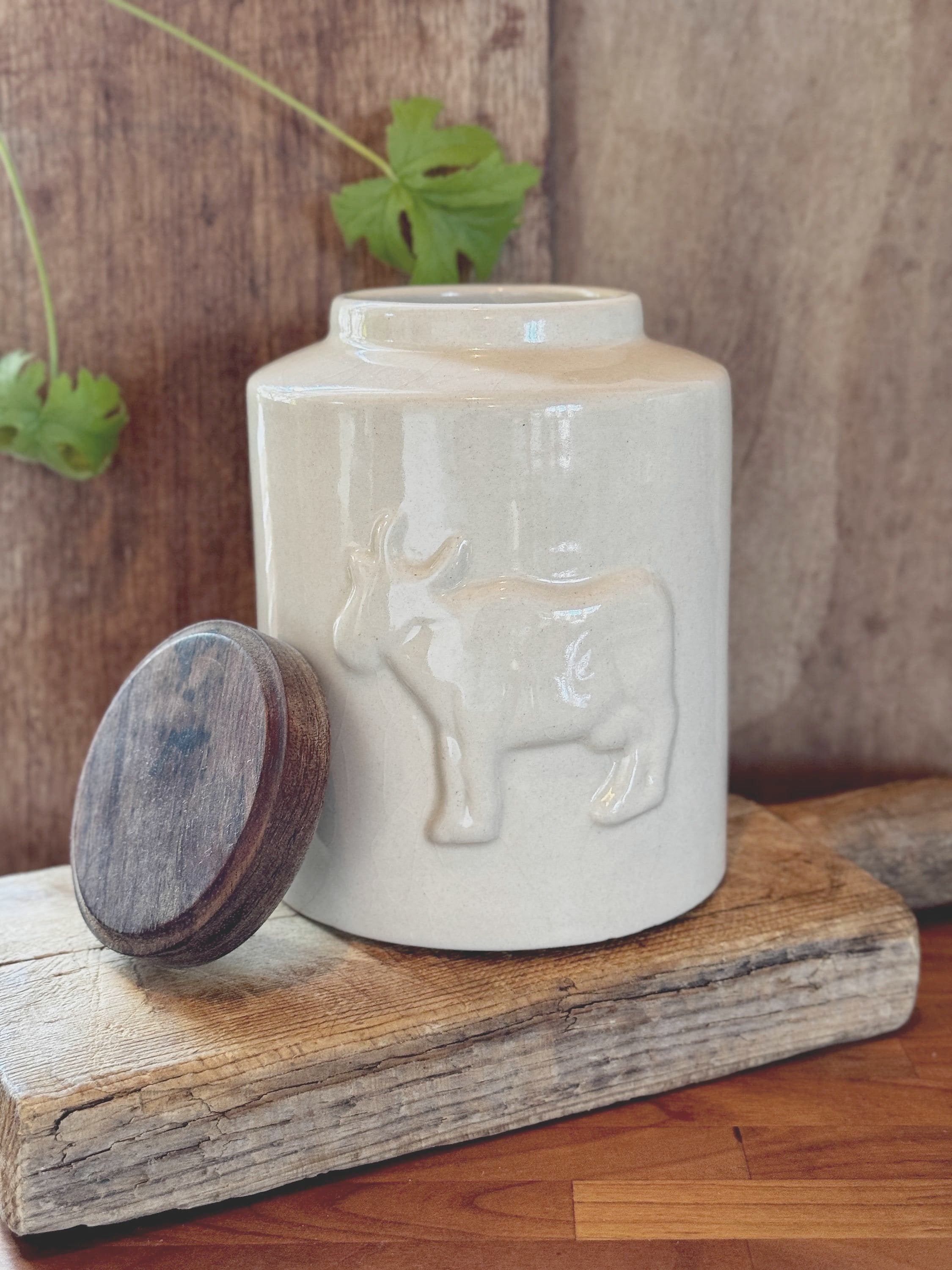 Vintage Ceramic Canister Cow Relief - 2