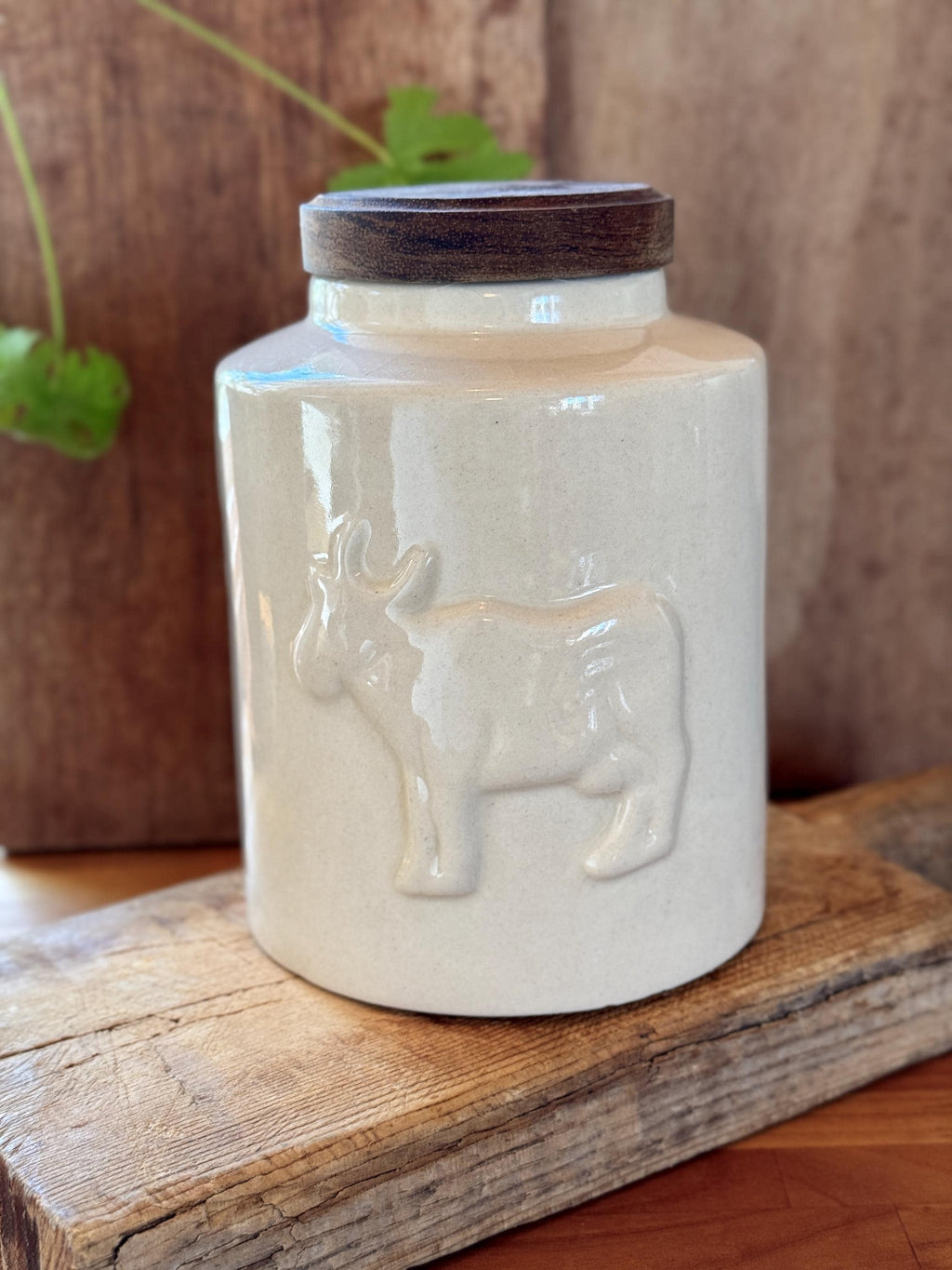 Vintage Ceramic Canister Cow Relief - 3