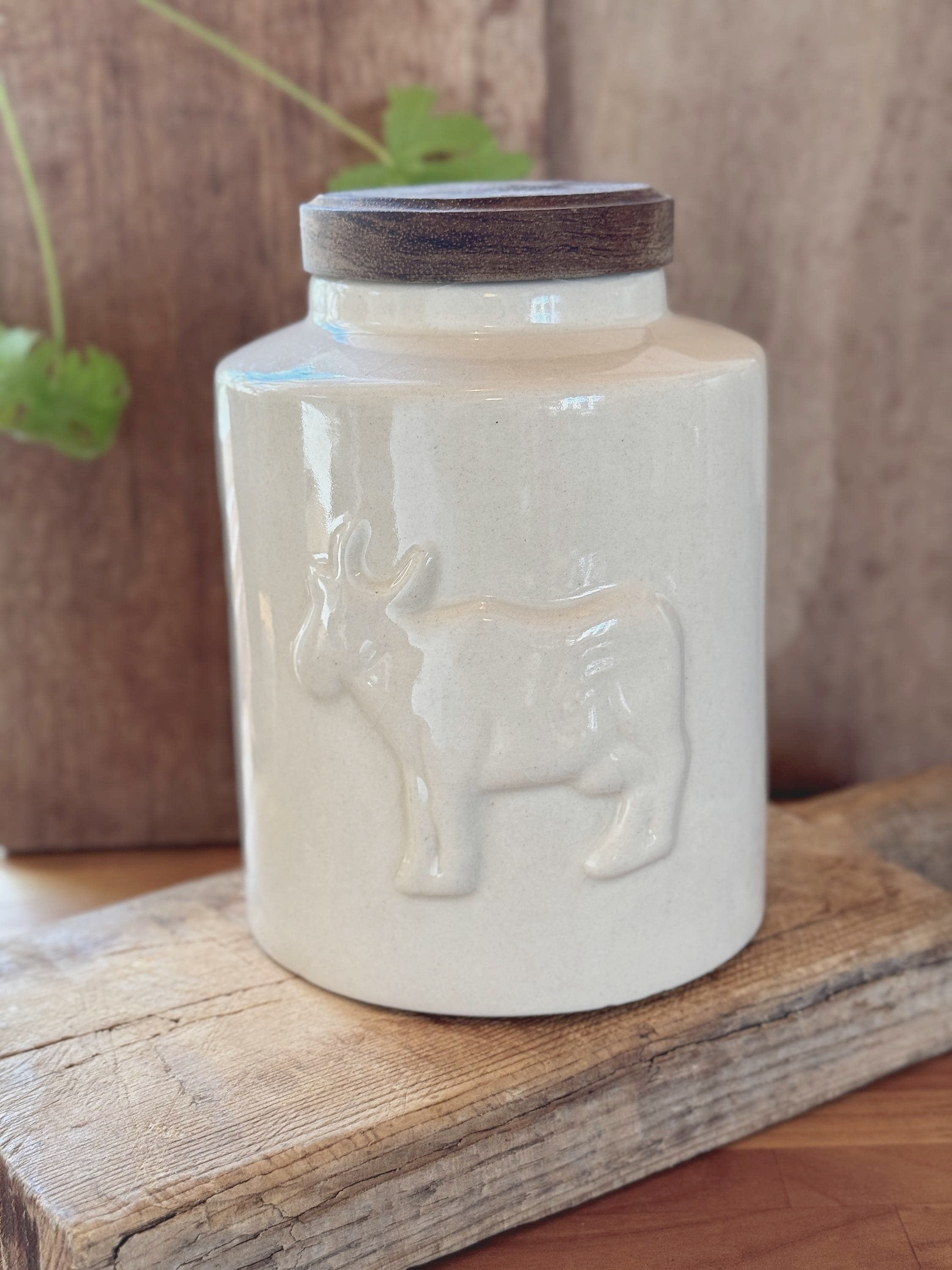 Vintage Ceramic Canister Cow Relief - 3